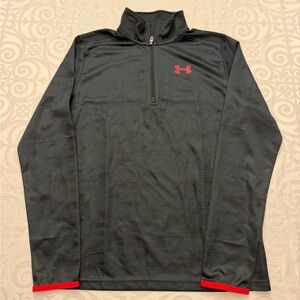 Under Armour Black Quarter Zip Red Accents Youth Boy XL Heatgear Loose